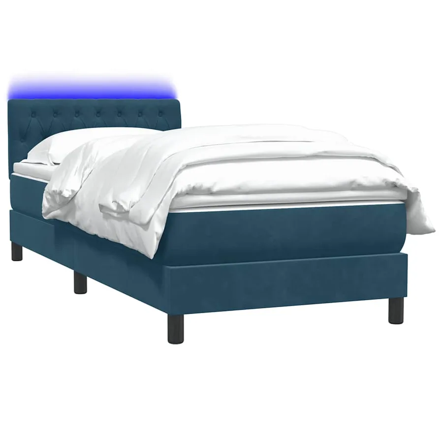 Sommier à lattes de lit et matelas et LED bleu foncé 90x210 cm velours - 3