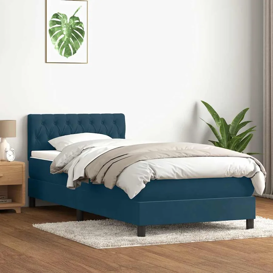 Sommier à lattes de lit et matelas et LED bleu foncé 90x210 cm velours - 4