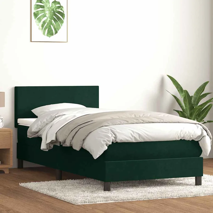 Sommier à lattes de lit et matelas et LED vert foncé 90x210 cm velours