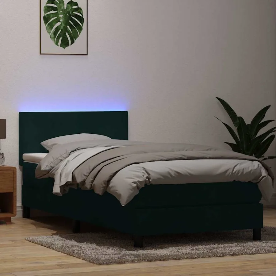 Sommier à lattes de lit et matelas et LED vert foncé 90x210 cm velours - 4