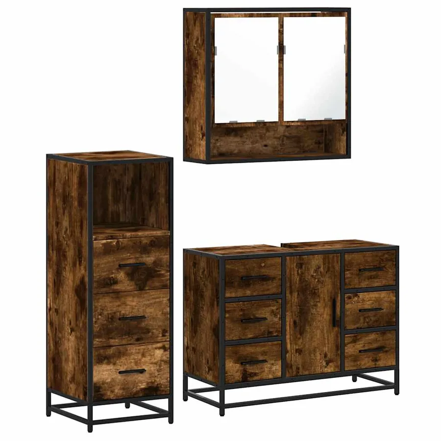 Ensemble de meubles de salle de bain 3 pcs Chêne fumé - 2