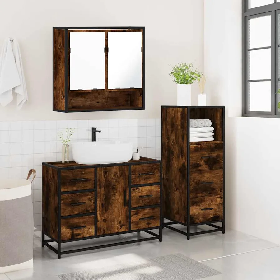 Ensemble de meubles de salle de bain 3 pcs Chêne fumé - 4