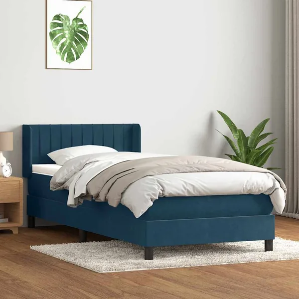 Sommier à lattes de lit et matelas bleu foncé 90x210 cm velours
