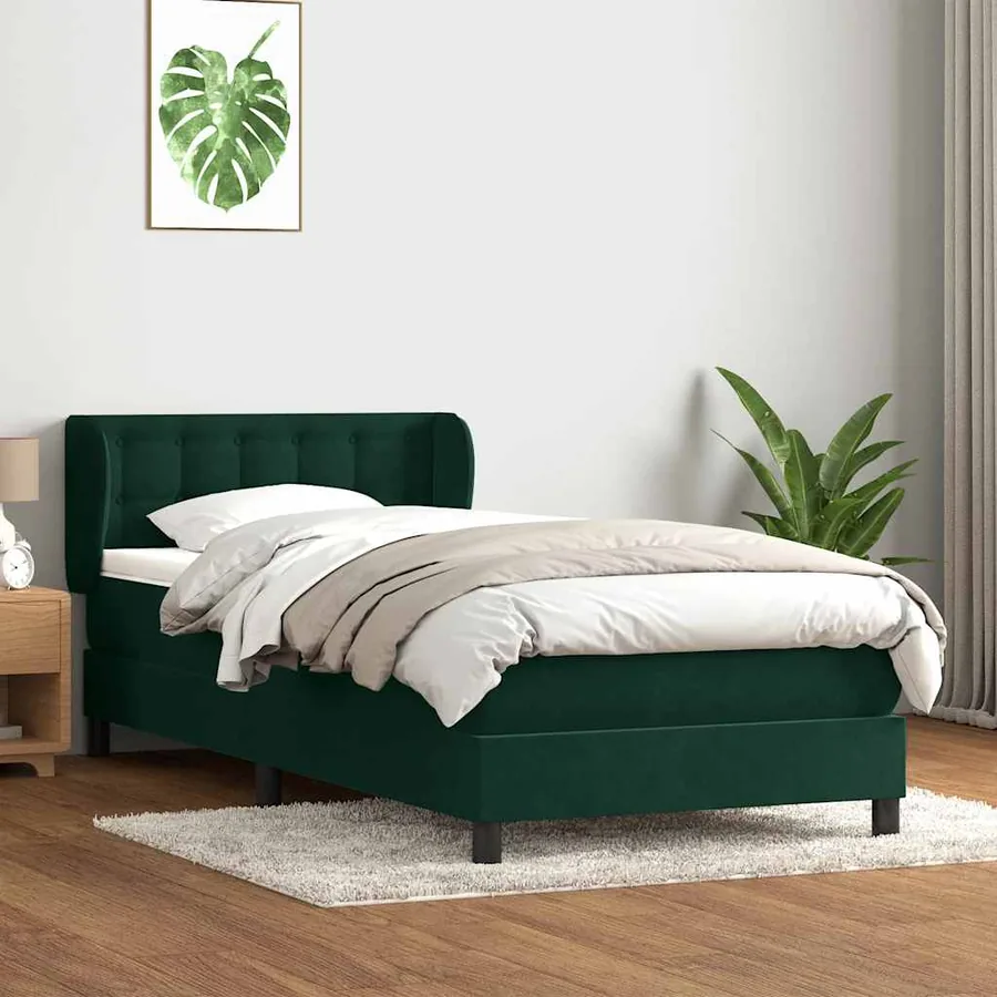 Sommier à lattes de lit et matelas vert foncé 90x210 cm velours