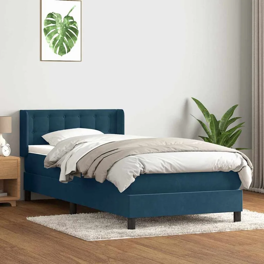 Sommier à lattes de lit et matelas bleu foncé 90x210 cm velours