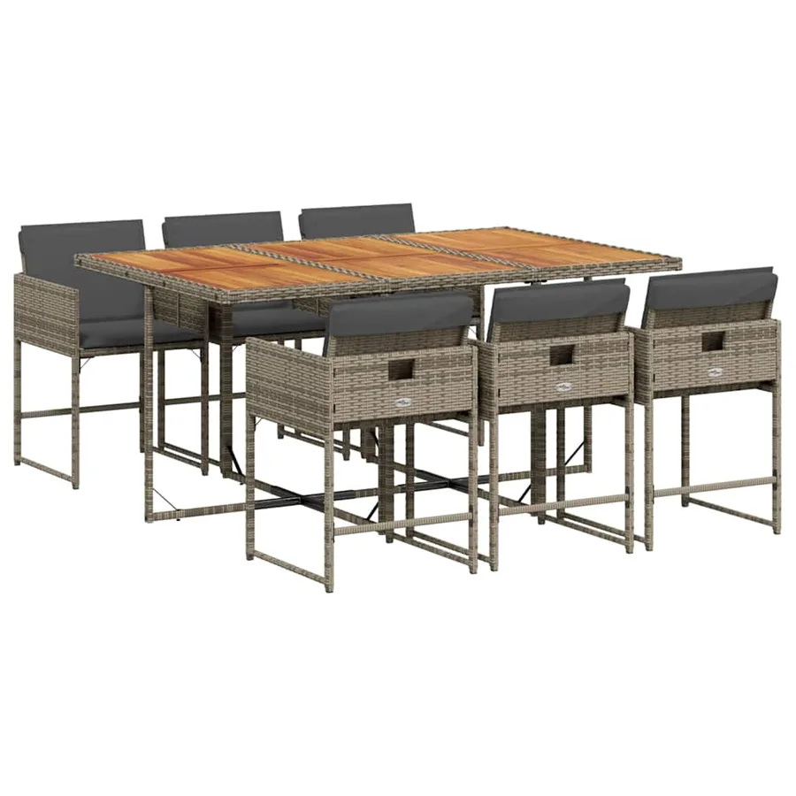 Ensemble à manger de jardin et coussins 7 pcs gris rotin - 2