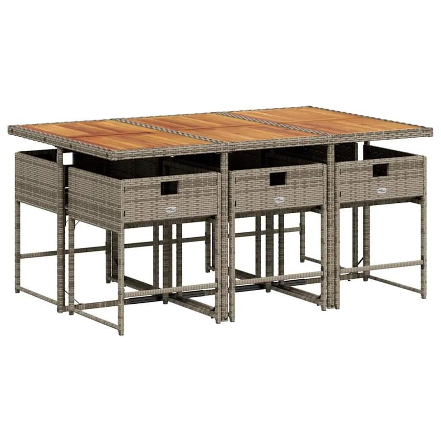 Ensemble à manger de jardin et coussins 7 pcs gris rotin - 3