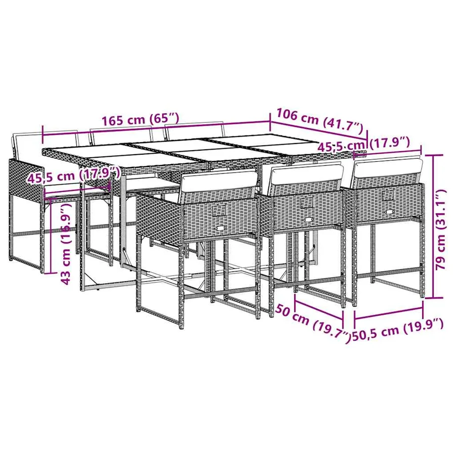 Ensemble à manger de jardin et coussins 7 pcs gris rotin - 6
