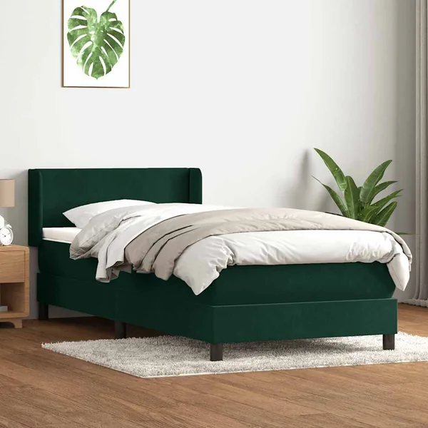 Sommier à lattes de lit et matelas vert foncé 90x210 cm velours