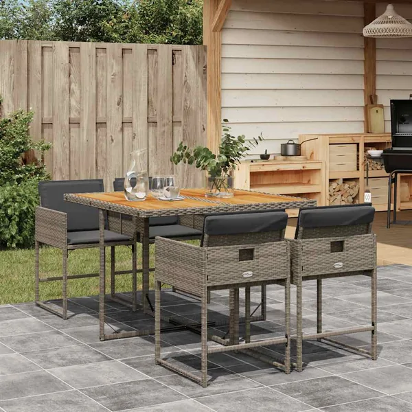 Ensemble à manger de jardin 5 pcs coussins gris résine tressée