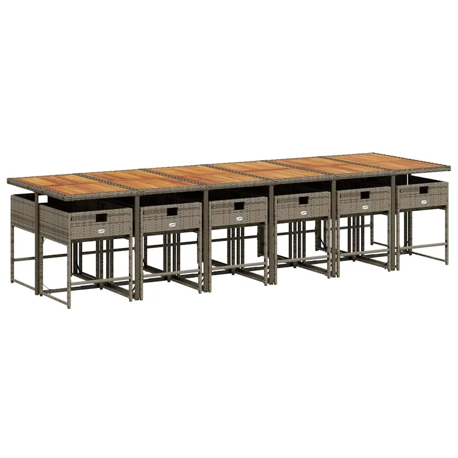 Ensemble à manger de jardin coussins 13 pcs gris résine tressée - 3