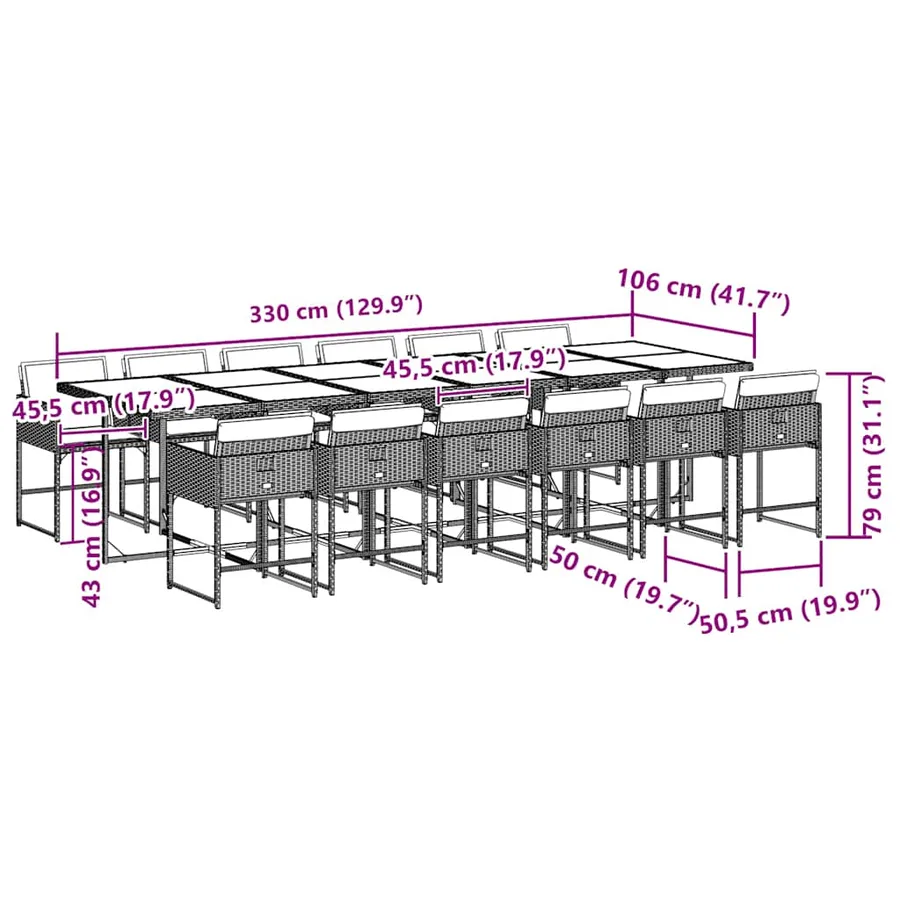 Ensemble à manger de jardin coussins 13 pcs gris résine tressée - 6
