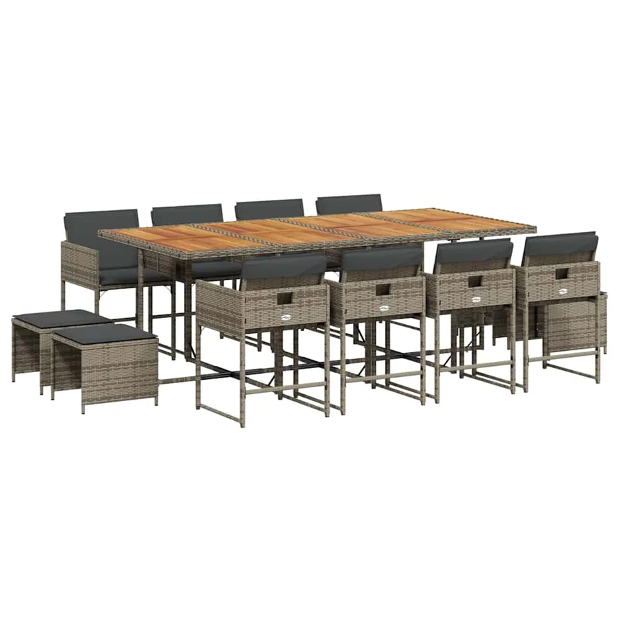 Ensemble à manger de jardin coussins 13 pcs gris résine tressée - 2