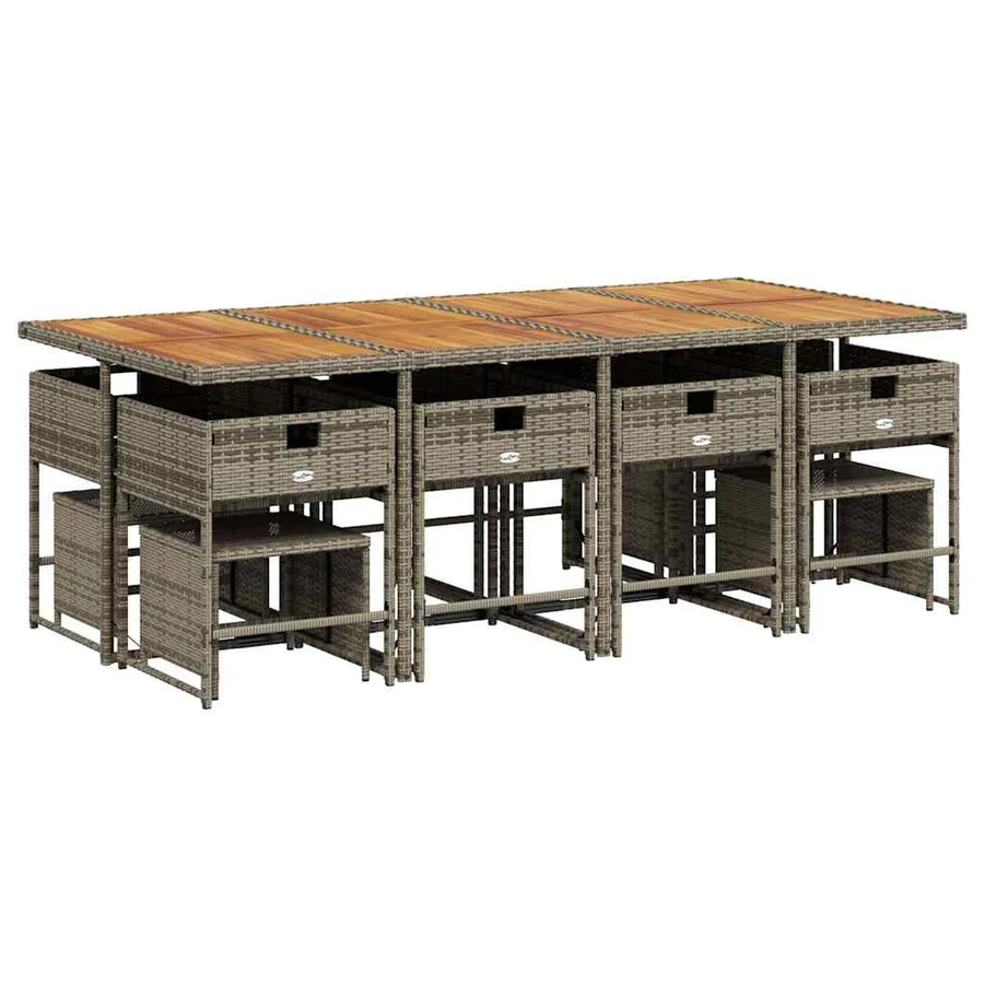 Ensemble à manger de jardin coussins 13 pcs gris résine tressée - 3