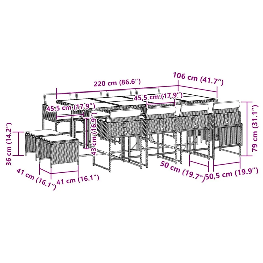 Ensemble à manger de jardin coussins 13 pcs gris résine tressée - 6