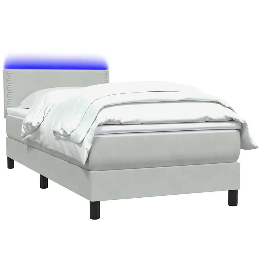 Sommier à lattes de lit et matelas et LED gris clair 80x220 cm velours - 3