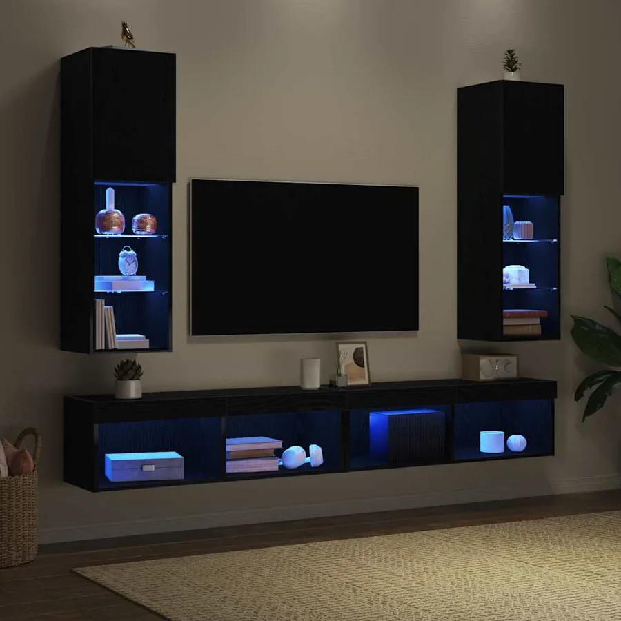 Ensemble meuble TV avec LED 2 pcs Chêne noir 30,5 x 30 x 102 cm - 4