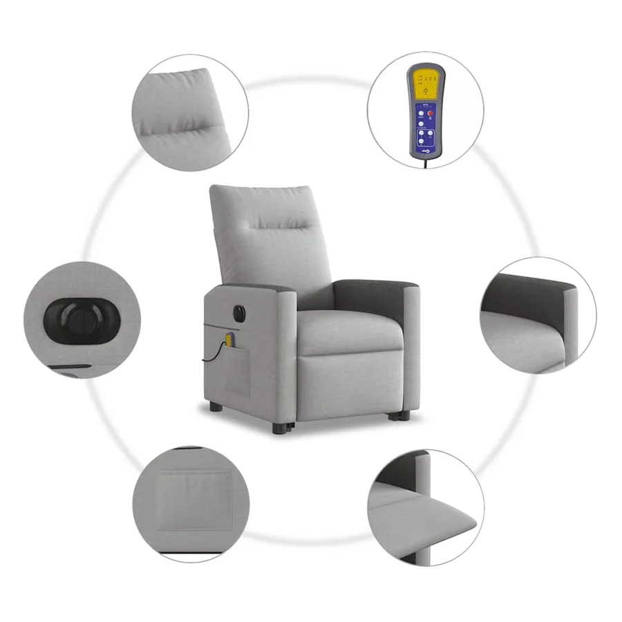 Fauteuil inclinable de massage électrique gris nuage tissu - 11
