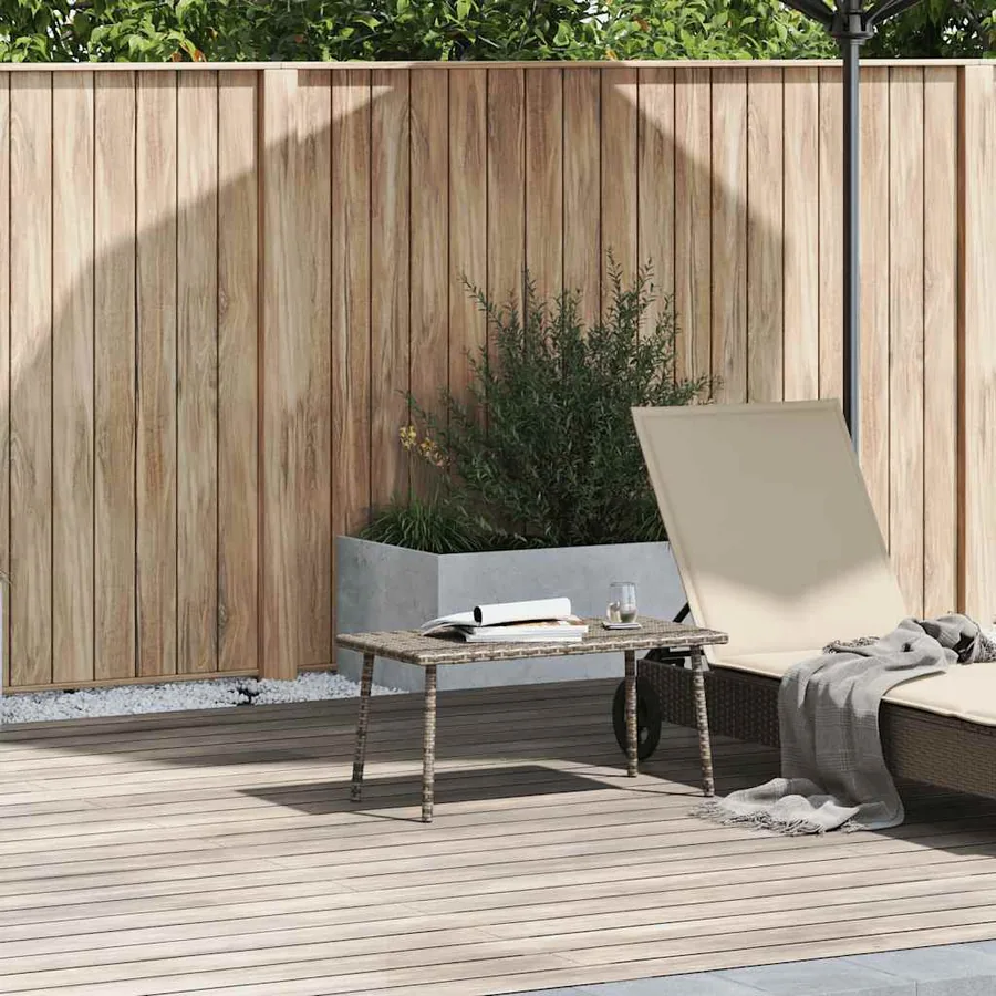 Table basse de jardin rectangulaire gris 80x40x37 cm rotin