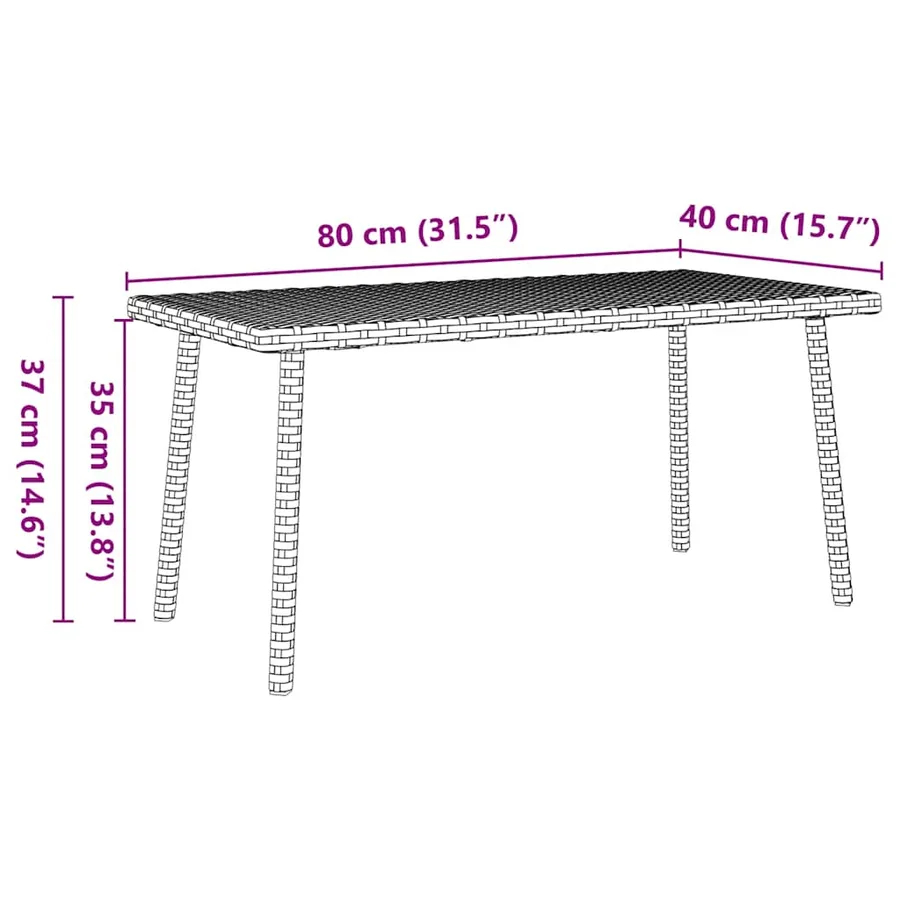 Table basse de jardin rectangulaire gris 80x40x37 cm rotin - 8