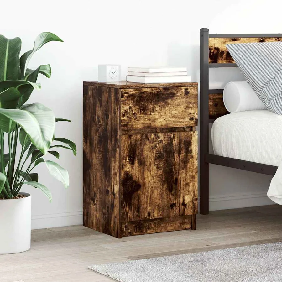 Table de chevet Chêne fumé 39x35x65 cm Bois d'ingénierie