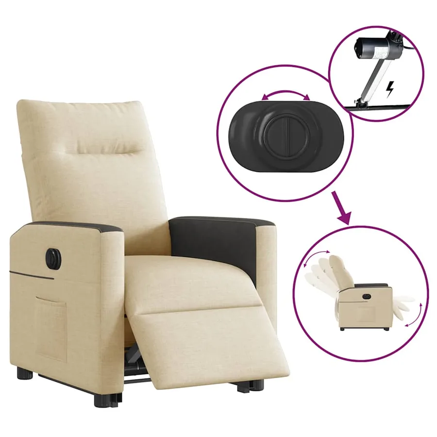 Fauteuil inclinable électrique crème tissu - 10