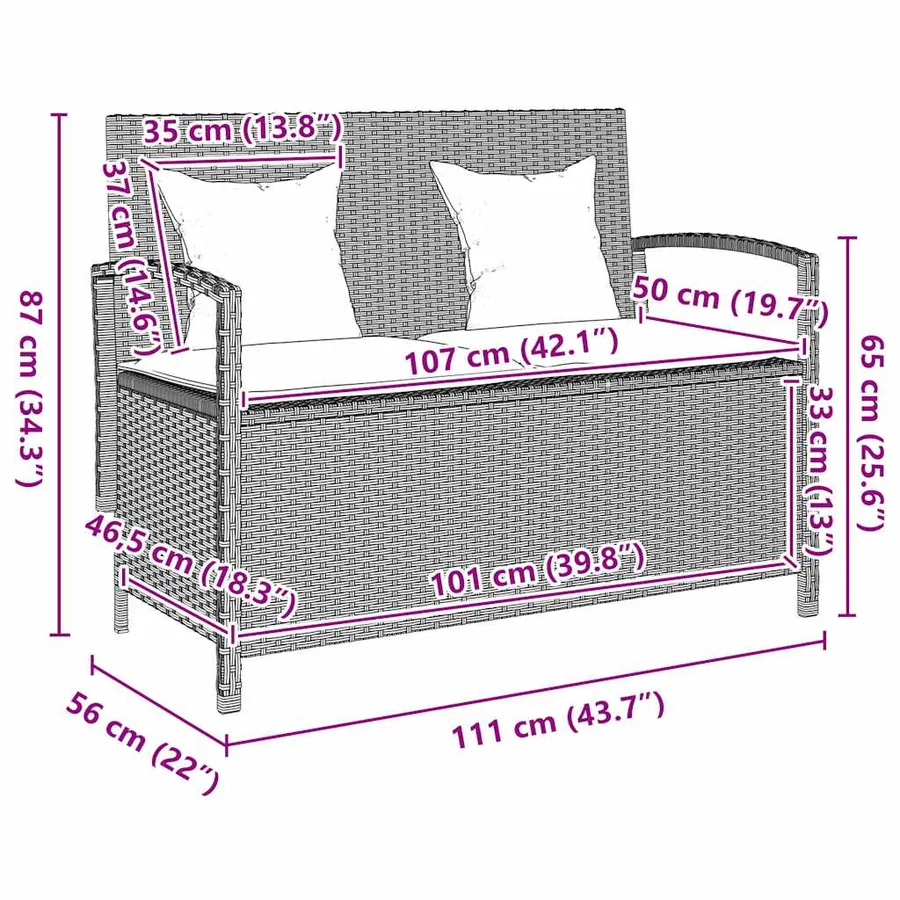 Banc de rangement de jardin avec coussin gris clair polyrotin - 12