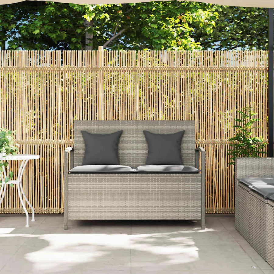Banc de rangement de jardin avec coussin gris clair polyrotin - 3