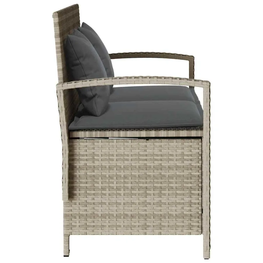 Banc de rangement de jardin avec coussin gris clair polyrotin - 7