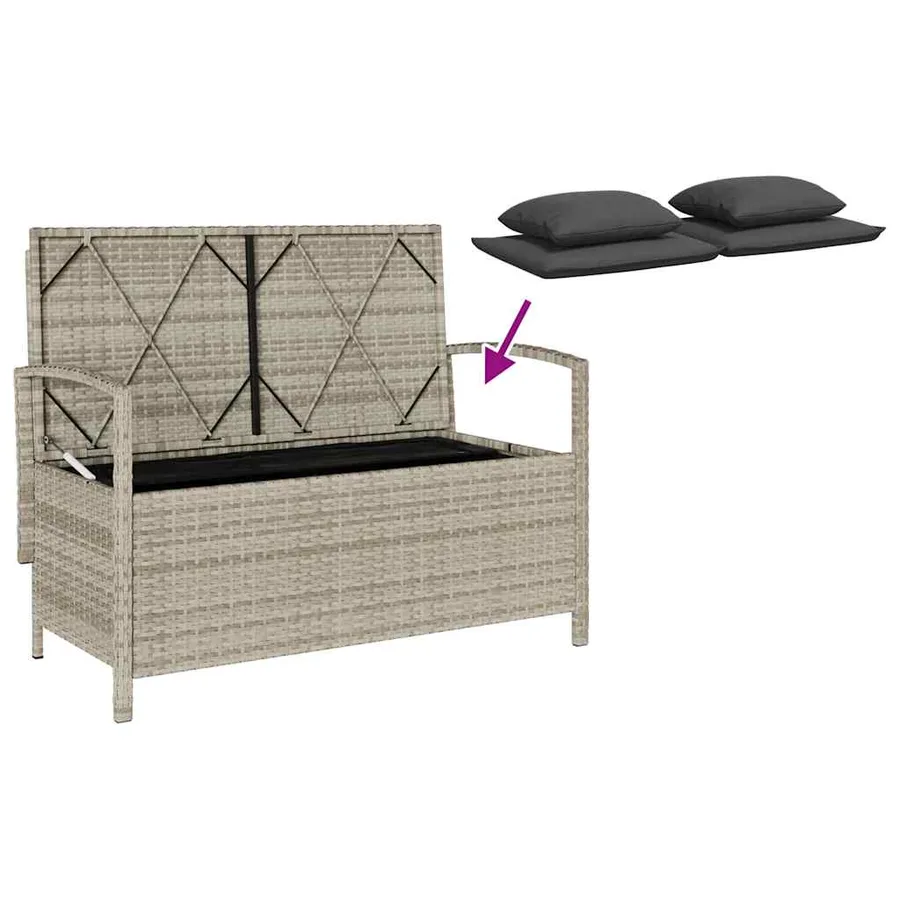 Banc de rangement de jardin avec coussin gris clair polyrotin - 9