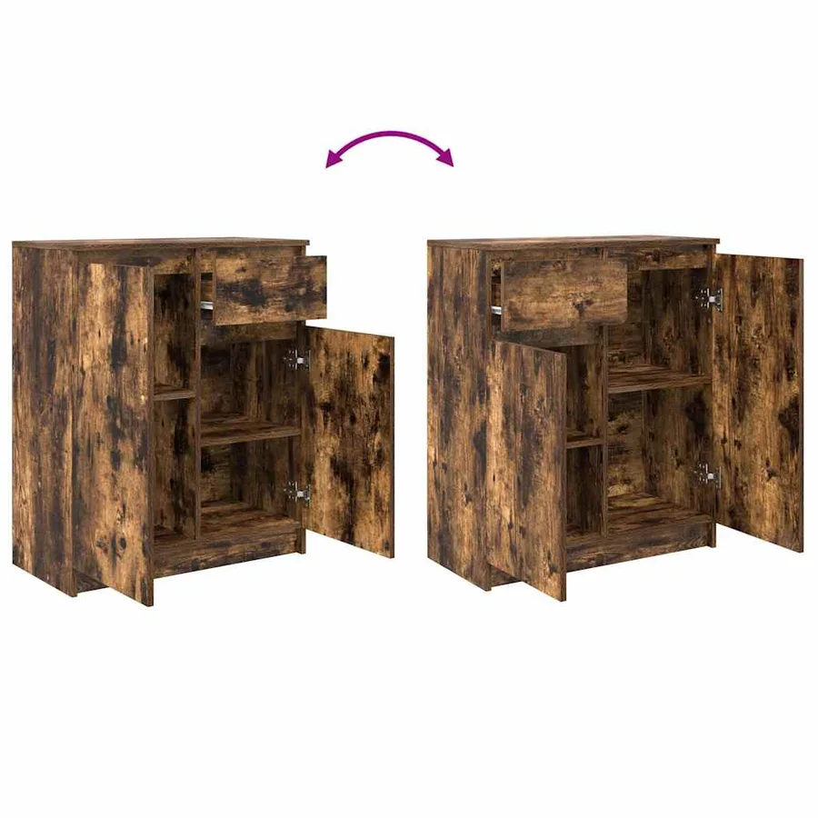 Buffet avec tiroir chêne fumé 71x35x84 cm bois d'ingénierie - 9
