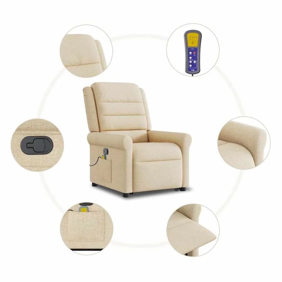 Fauteuil inclinable de massage Crème Tissu - 10