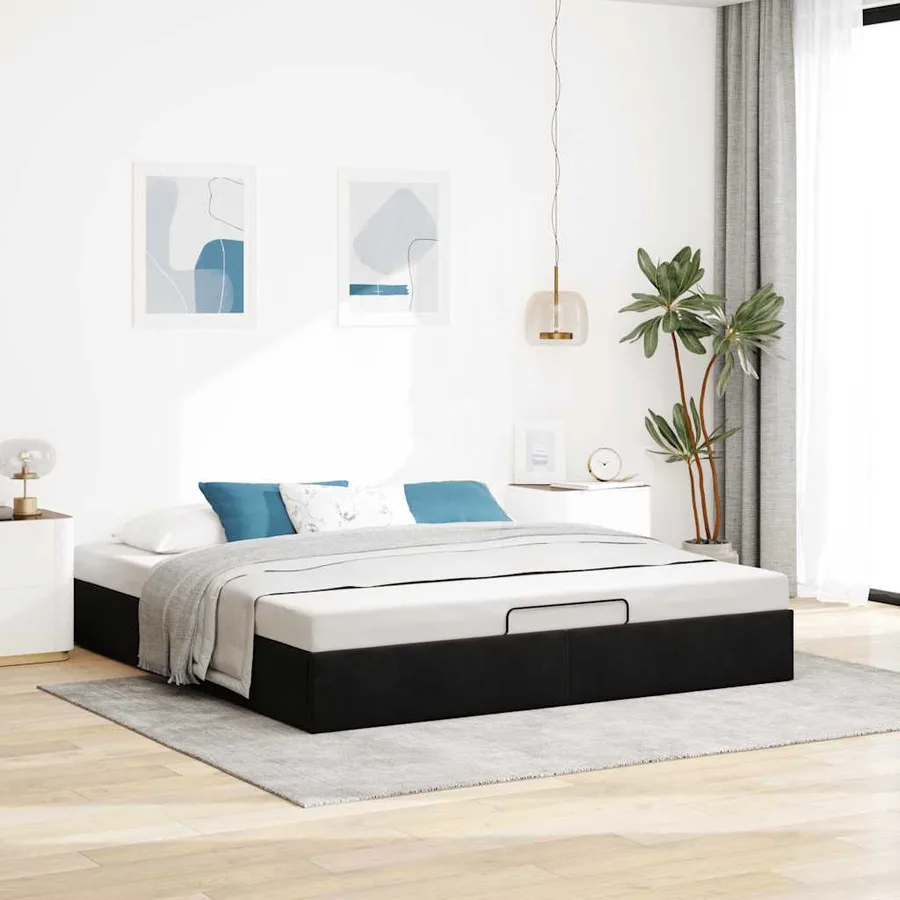 Cadre de lit ottoman sans matelas noir 200x200 cm velours - 3