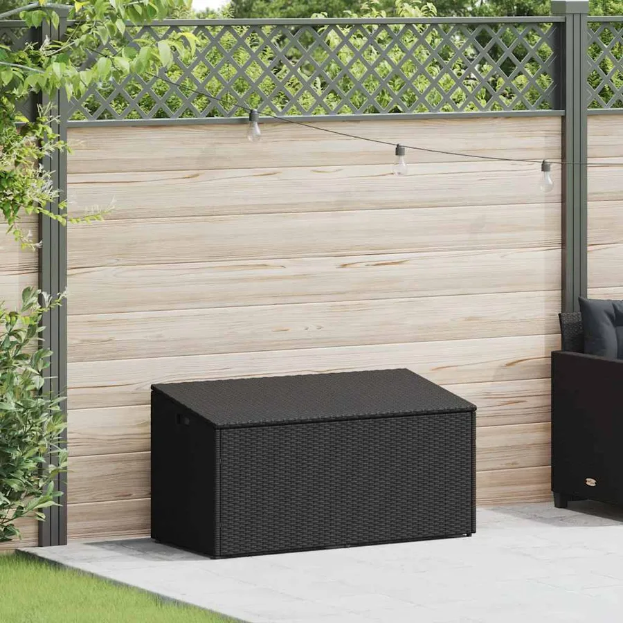 Coffre de rangement de jardin Noir 110x50x58 cm Résine tressée - 2