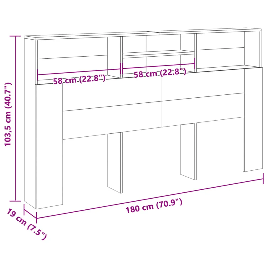 Armoire à tête de lit Chêne artisanal 180 x 19 x 103,5 cm Bois d'ingénierie - 9