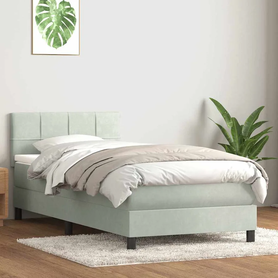 Sommier à lattes de lit et matelas et LED gris clair 90x210 cm velours - 4