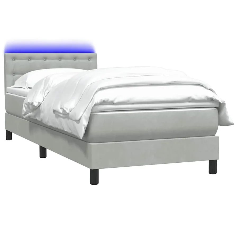 Sommier à lattes de lit et matelas et LED gris clair 90x210 cm velours - 3