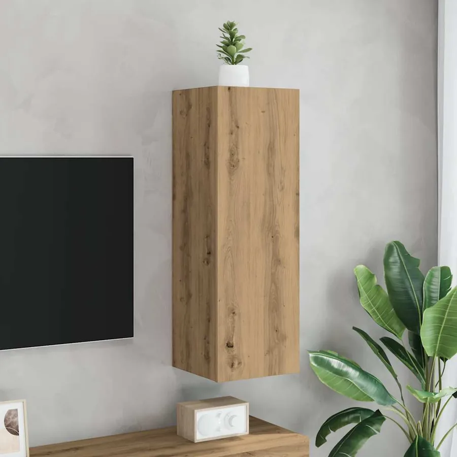 Meuble TV chêne artisanal 30,5x30x90 cm bois d'ingénierie