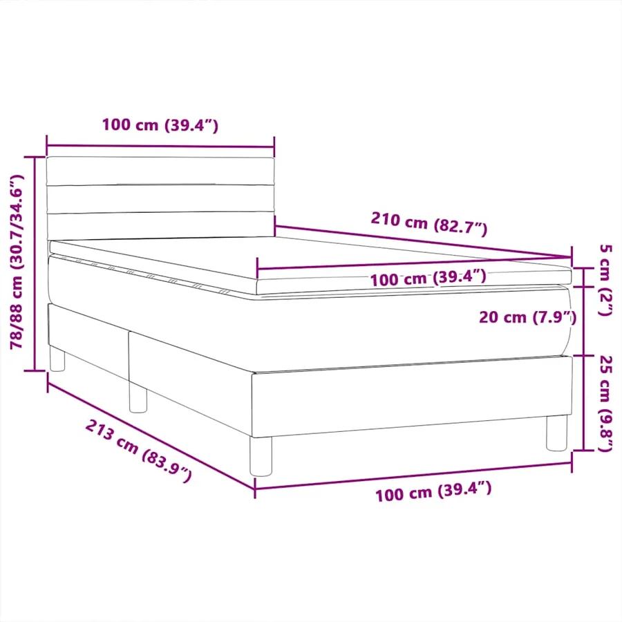 Sommier à lattes de lit avec matelas noir 100x210 cm velours - 12