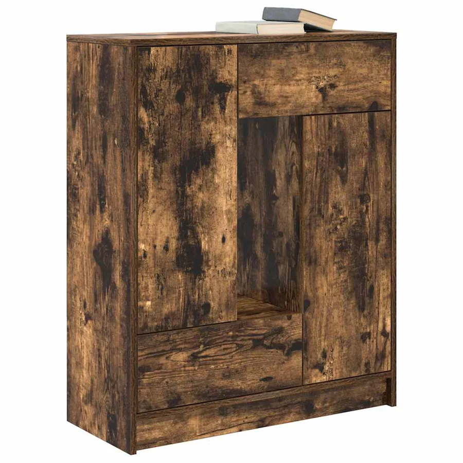 Buffet avec tiroirs et portes chêne fumé 73x31x90 cm - 4
