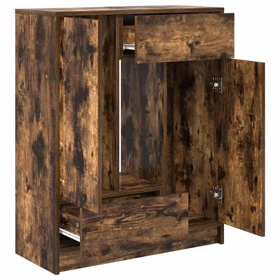 Buffet avec tiroirs et portes chêne fumé 73x31x90 cm - 5