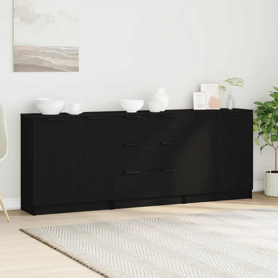 Buffet 3 pcs Chêne noir 180 x 30 x 70 cm Bois d'ingénierie