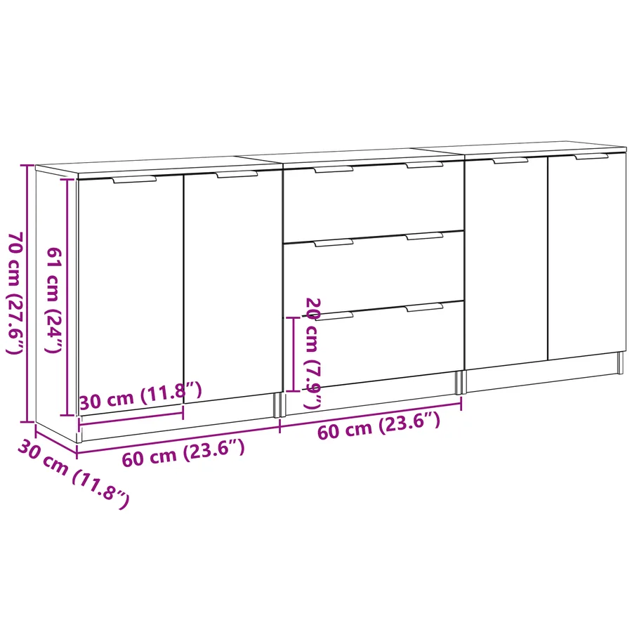 Buffet 3 pcs Chêne noir 180 x 30 x 70 cm Bois d'ingénierie - 11