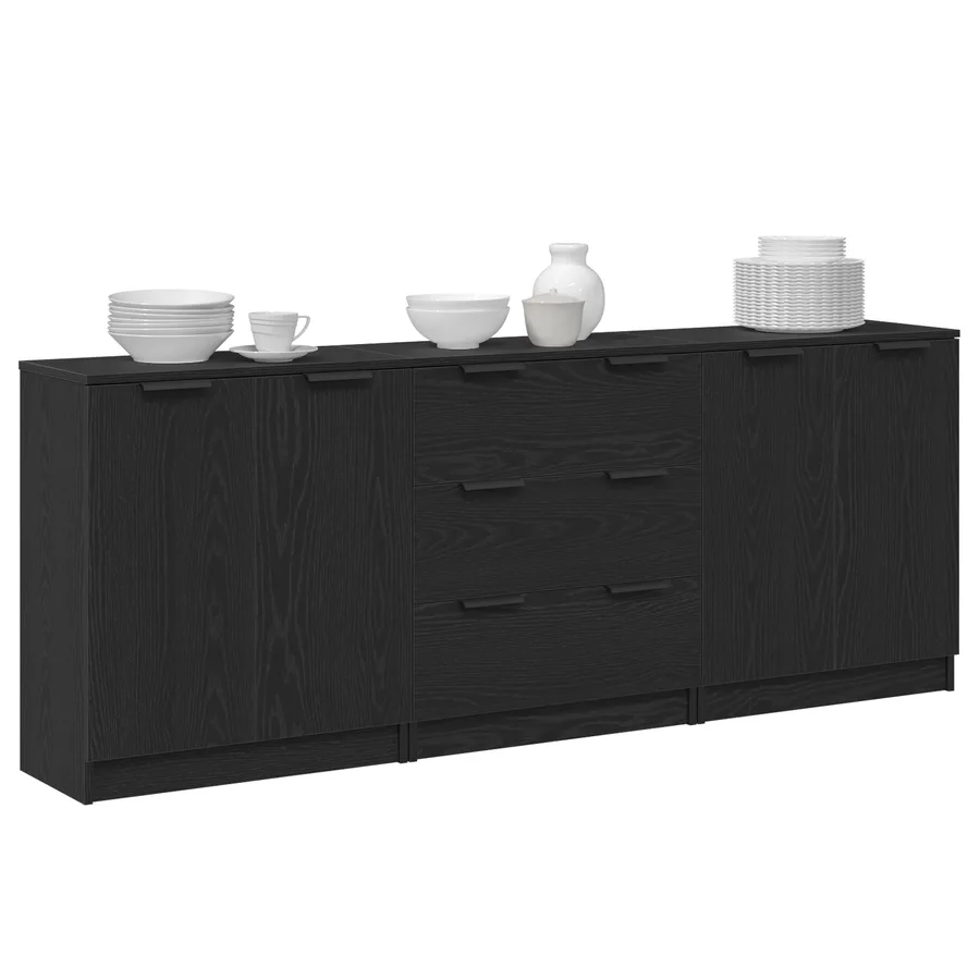 Buffet 3 pcs Chêne noir 180 x 30 x 70 cm Bois d'ingénierie - 3