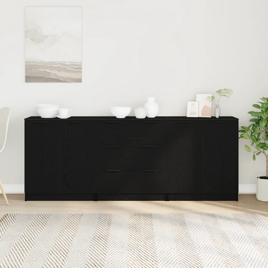 Buffet 3 pcs Chêne noir 180 x 30 x 70 cm Bois d'ingénierie - 4
