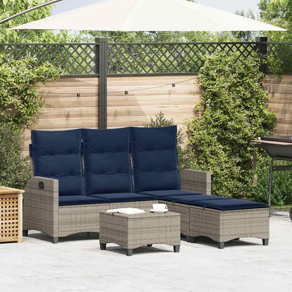 Salon de jardin 3 pcs avec coussins forme L gris résine tressée
