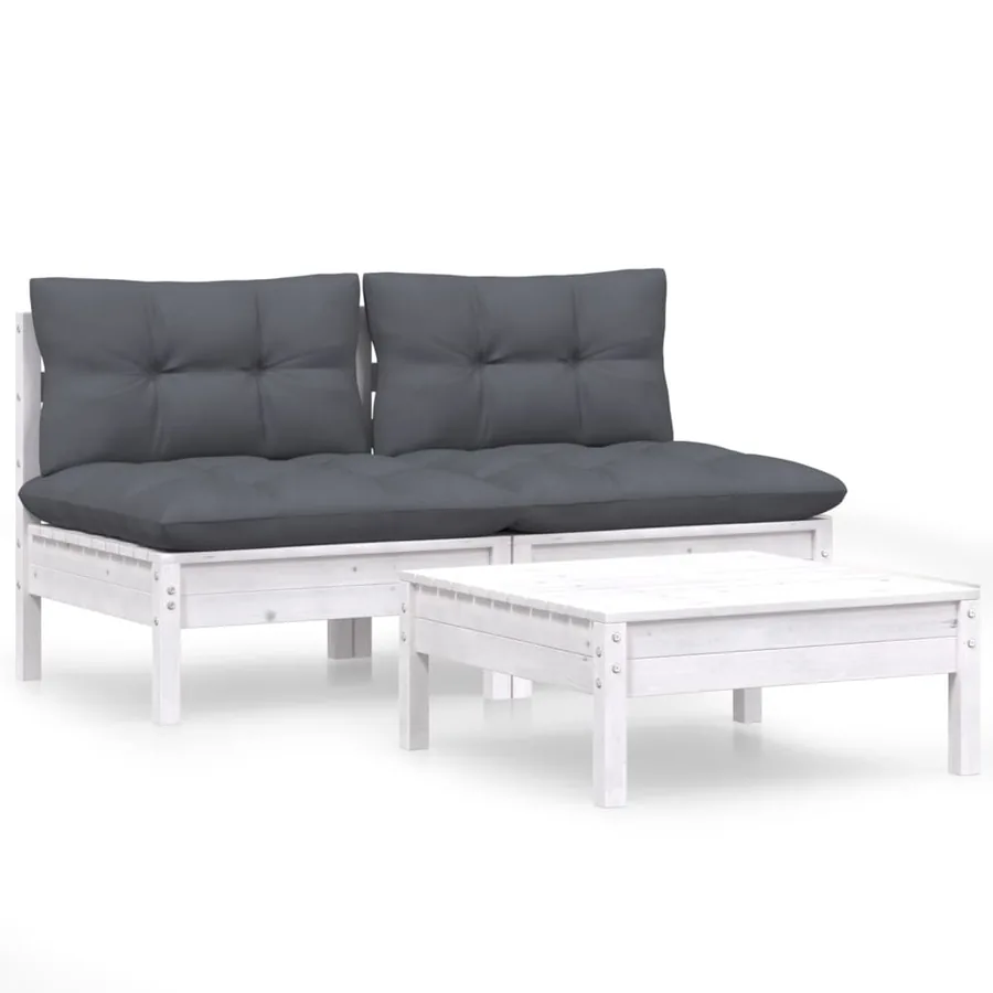 Salon de jardin 3 pcs avec coussins anthracite bois de pin - 2