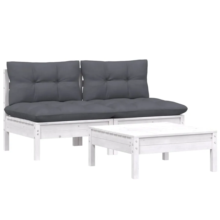Salon de jardin 3 pcs avec coussins anthracite bois de pin - 3