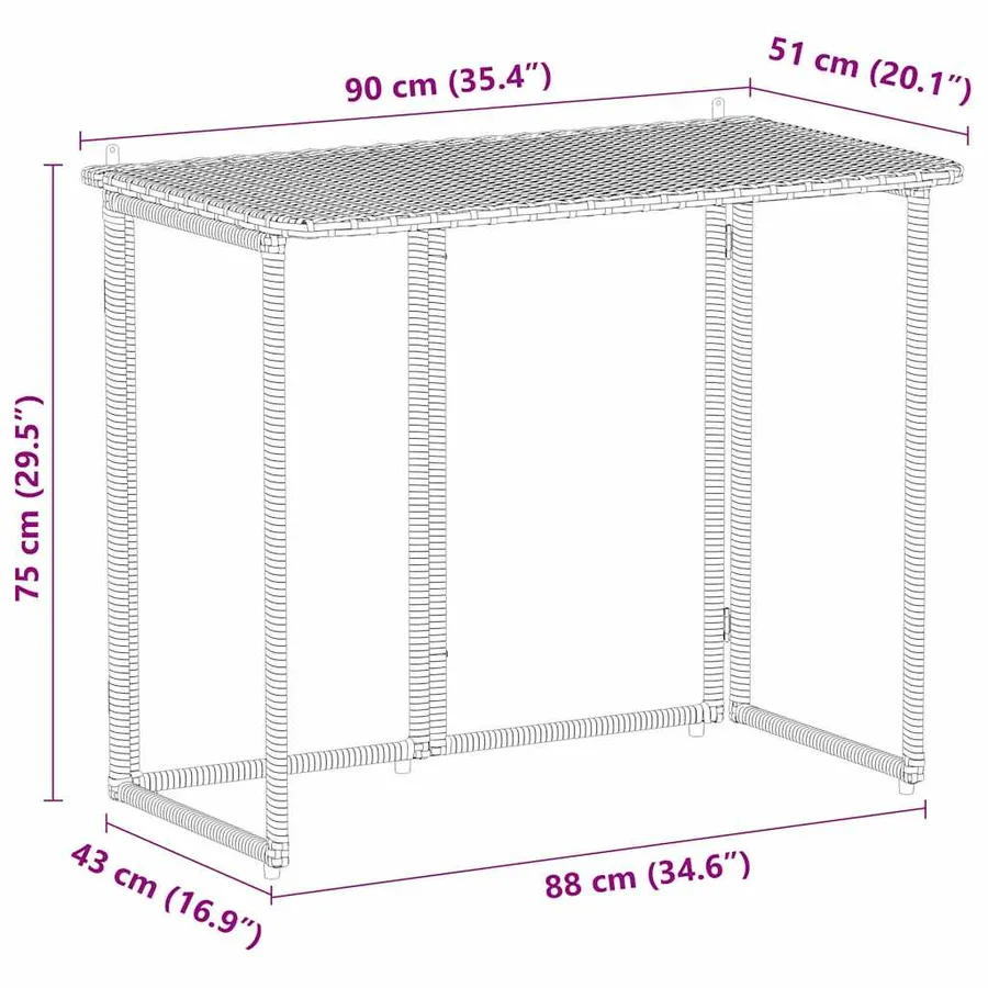 Table de jardin pliante noir 90 x 51 x 75 cm polyrotin - 10