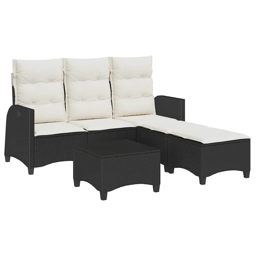 Salon de jardin 3 pcs avec coussins forme L noir résine tressée - 2
